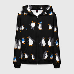 Толстовка 3D на молнии мужская Веселая семья пингвинов, цвет: 3D-черный