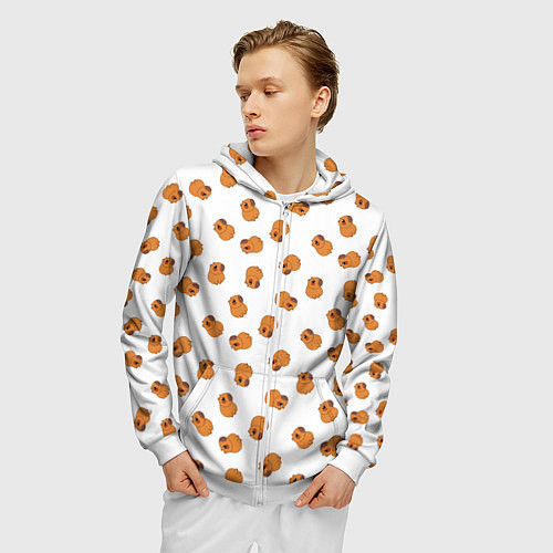 Мужская толстовка на молнии Мини капибары / 3D-Белый – фото 3