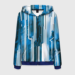 Мужская толстовка на молнии Киберпанк полосы белый и синий