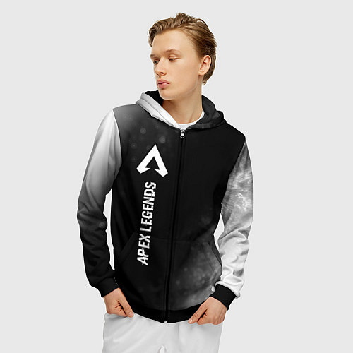 Мужская толстовка на молнии Apex Legends glitch на темном фоне по-вертикали / 3D-Черный – фото 3