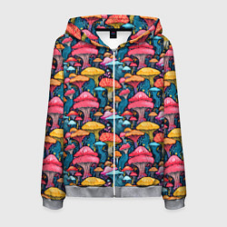 Толстовка 3D на молнии мужская Разноцветные грибы причудливый паттерн, цвет: 3D-меланж