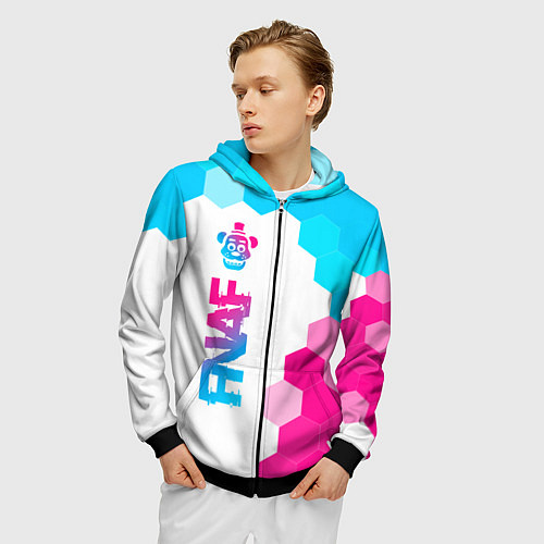Мужская толстовка на молнии FNAF neon gradient style по-вертикали / 3D-Черный – фото 3