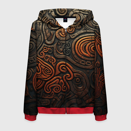 Мужская толстовка на молнии Асимметричный паттерн в викингском стиле / 3D-Красный – фото 1