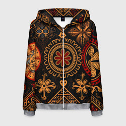 Толстовка 3D на молнии мужская Орнамент в славянском стиле на тёмном фоне, цвет: 3D-меланж