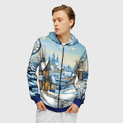 Толстовка 3D на молнии мужская Новогодний город иллюстрация, цвет: 3D-синий — фото 2