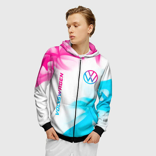 Мужская толстовка на молнии Volkswagen neon gradient style вертикально / 3D-Черный – фото 3