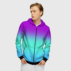 Толстовка 3D на молнии мужская Фиолетовый бирюзовый голубой неоновый градиент, цвет: 3D-черный — фото 2