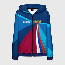 Толстовка 3D на молнии мужская Герб и триколор России с геометрией, цвет: 3D-синий