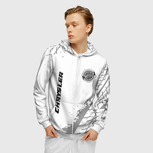 Мужская толстовка на молнии Chrysler speed на светлом фоне со следами шин верт / 3D-Белый – фото 3