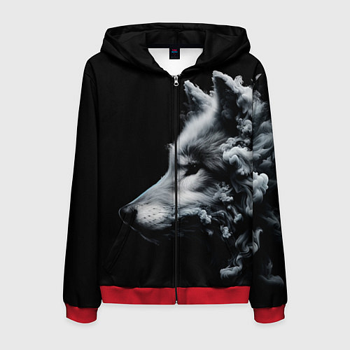 Мужская толстовка на молнии Дымный волк / 3D-Красный – фото 1