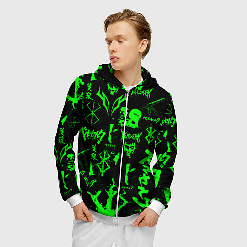 Мужская толстовка на молнии Berserk neon green / 3D-Белый – фото 3