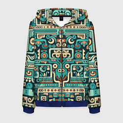 Толстовка 3D на молнии мужская Абстрактный паттерн в ацтекском стиле, цвет: 3D-синий