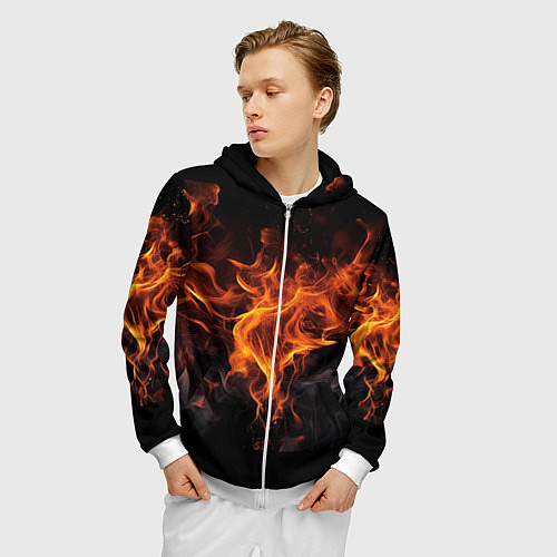 Мужская толстовка на молнии Огонь и дым / 3D-Белый – фото 3