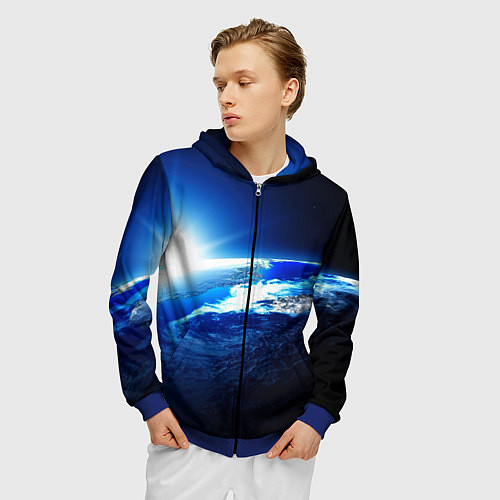 Мужская толстовка на молнии Восход солнца в космосе / 3D-Синий – фото 3