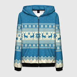 Мужская толстовка на молнии Sweater with deer on a blue background