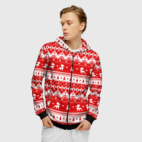 Мужская толстовка на молнии Новогодние драконы / 3D-Черный – фото 3