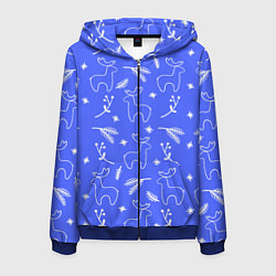 Мужская толстовка на молнии Синий рождественский принт с оленями