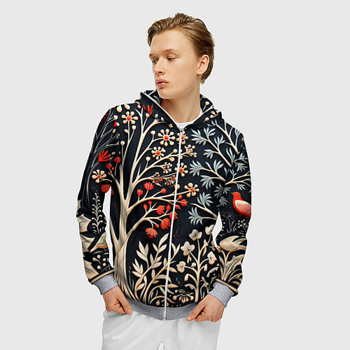 Мужская толстовка на молнии Новогодние узоры и деревья / 3D-Меланж – фото 3