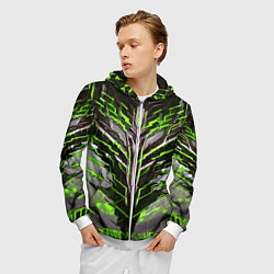 Толстовка 3D на молнии мужская Киберпанк доспех зелёный, цвет: 3D-белый — фото 2