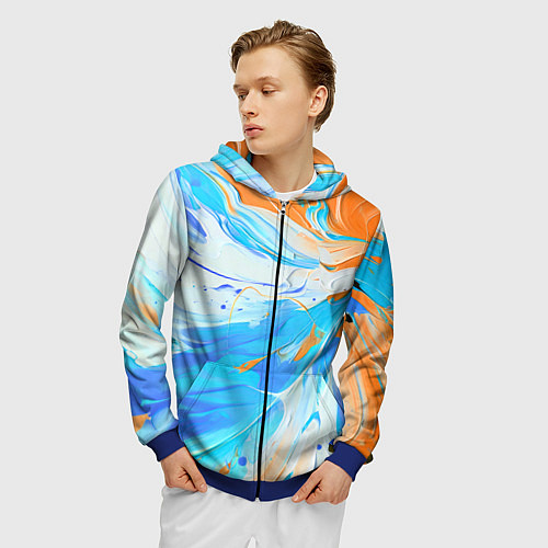 Мужская толстовка на молнии Голубая и оранжевая краска / 3D-Синий – фото 3