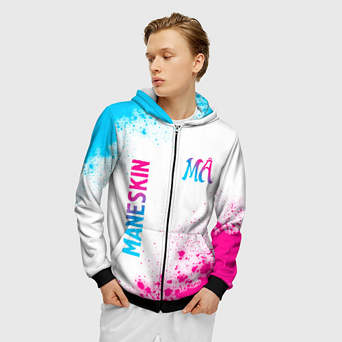 Мужская толстовка на молнии Maneskin neon gradient style вертикально / 3D-Черный – фото 3