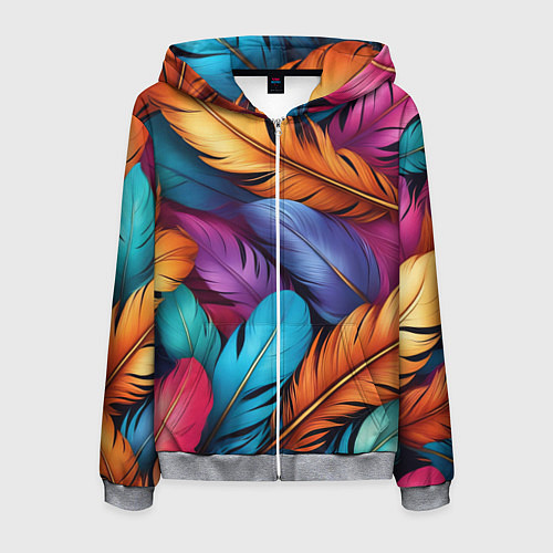 Мужская толстовка на молнии Перья паттерн - нейросеть / 3D-Меланж – фото 1