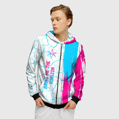 Мужская толстовка на молнии Bring Me the Horizon neon gradient style по-вертик / 3D-Черный – фото 3