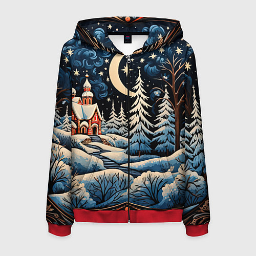 Мужская толстовка на молнии Морозное утро / 3D-Красный – фото 1