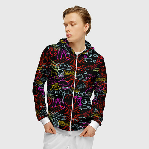 Мужская толстовка на молнии Beach pattern / 3D-Белый – фото 3