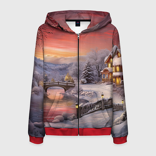 Мужская толстовка на молнии Морозная сказка праздника / 3D-Красный – фото 1