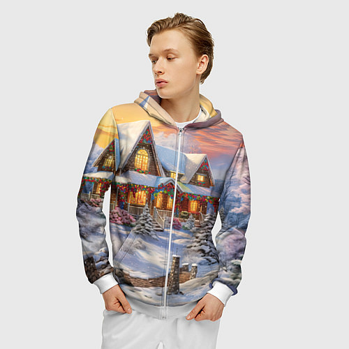 Мужская толстовка на молнии Звездная полночь подарков / 3D-Белый – фото 3
