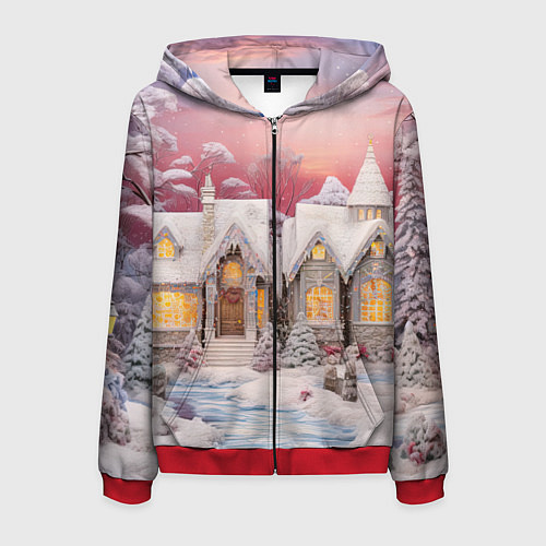 Мужская толстовка на молнии Звезды и подарки новогодней ночи / 3D-Красный – фото 1