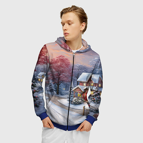Мужская толстовка на молнии Волшебство зимней природы / 3D-Синий – фото 3