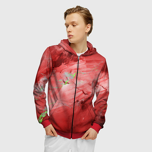 Мужская толстовка на молнии Красный мрамор / 3D-Красный – фото 3