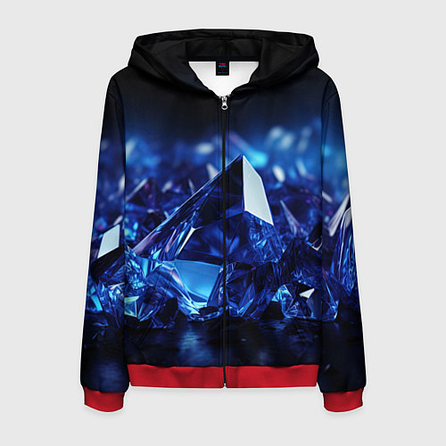 Мужская толстовка на молнии Синие прозрачные алмазы / 3D-Красный – фото 1