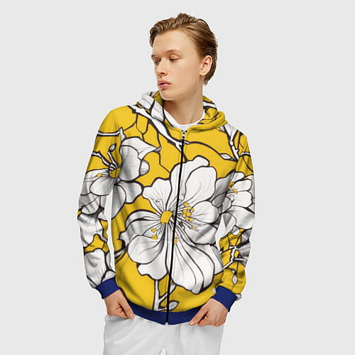 Мужская толстовка на молнии Японский паттерн цветов / 3D-Синий – фото 3
