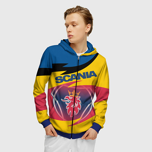 Мужская толстовка на молнии Scania logo / 3D-Синий – фото 3