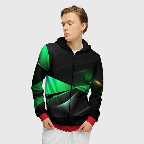 Мужская толстовка на молнии Трехмерность зеленой фигуры / 3D-Красный – фото 3