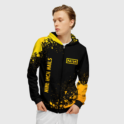 Мужская толстовка на молнии Nine Inch Nails - gold gradient вертикально / 3D-Черный – фото 3