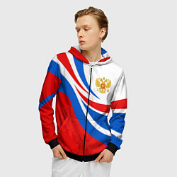Толстовка 3D на молнии мужская Россия - спортивная униформа, цвет: 3D-черный — фото 2