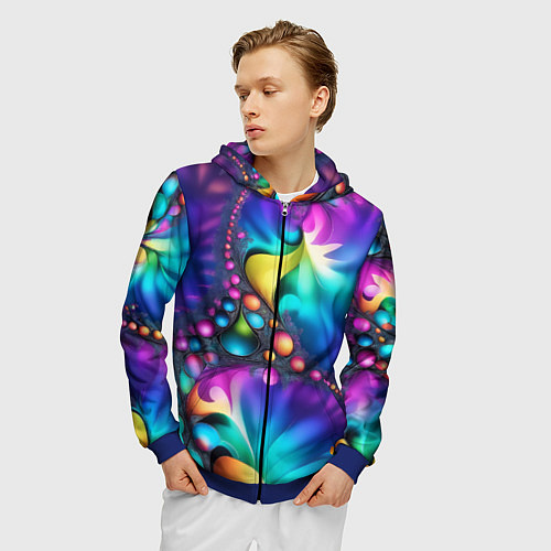 Мужская толстовка на молнии Розово синий фрактал / 3D-Синий – фото 3