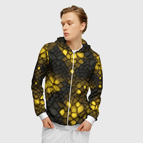 Мужская толстовка на молнии Жёлтый трескающийся камень / 3D-Белый – фото 3