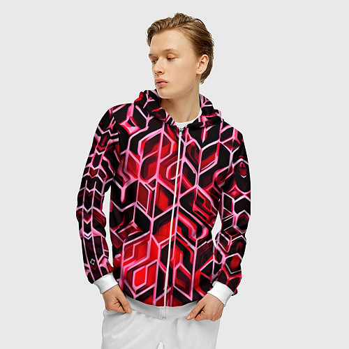 Мужская толстовка на молнии Красный узор / 3D-Белый – фото 3