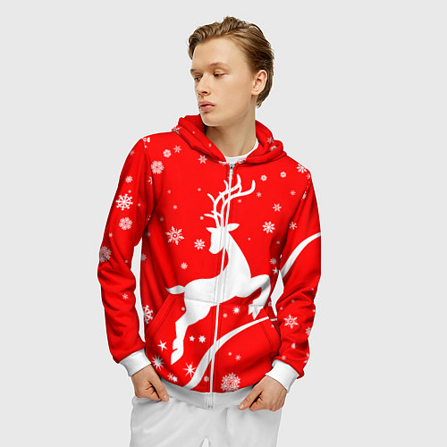 Мужская толстовка на молнии Christmas deer / 3D-Белый – фото 3
