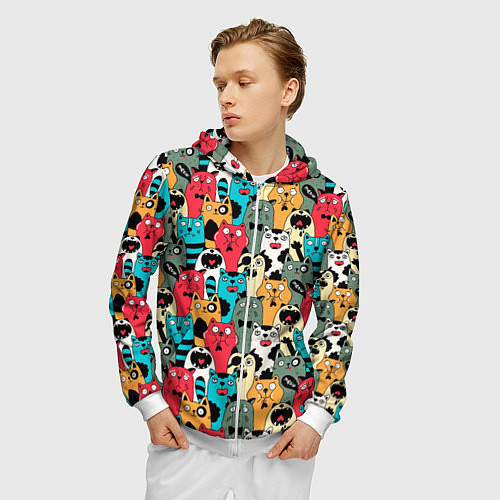 Мужская толстовка на молнии Мультяшные коты / 3D-Белый – фото 3