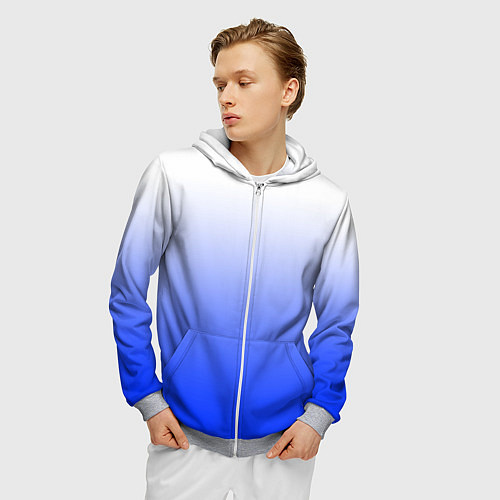 Мужская толстовка на молнии Градиент бело-синий / 3D-Меланж – фото 3