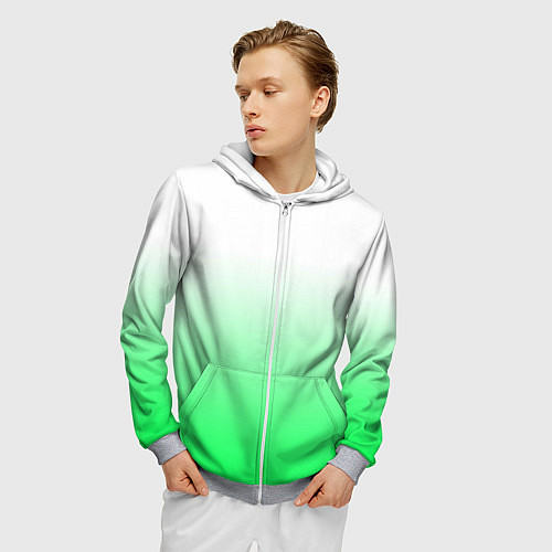 Мужская толстовка на молнии Градиент бело-зелёный / 3D-Меланж – фото 3