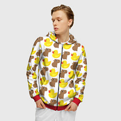 Толстовка 3D на молнии мужская Капибара с желтой уткой, цвет: 3D-красный — фото 2