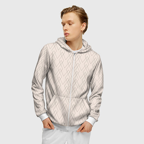 Мужская толстовка на молнии Бежевый геометричные линии / 3D-Белый – фото 3