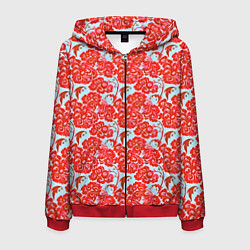 Толстовка 3D на молнии мужская Красная гжель, цвет: 3D-красный